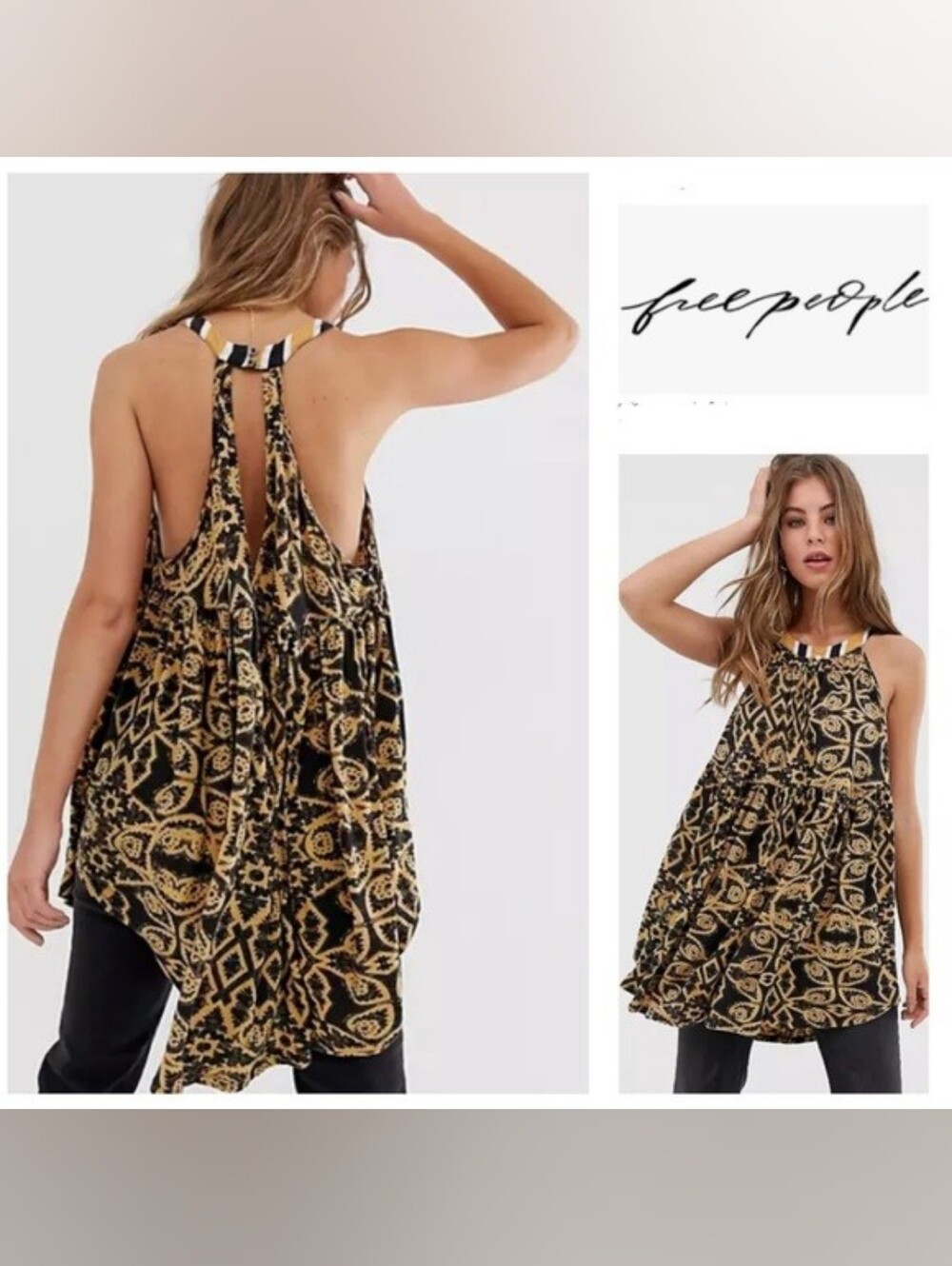NWT ** Free People Mimi Tunic/Dress in Black & Gold ** Size Medium